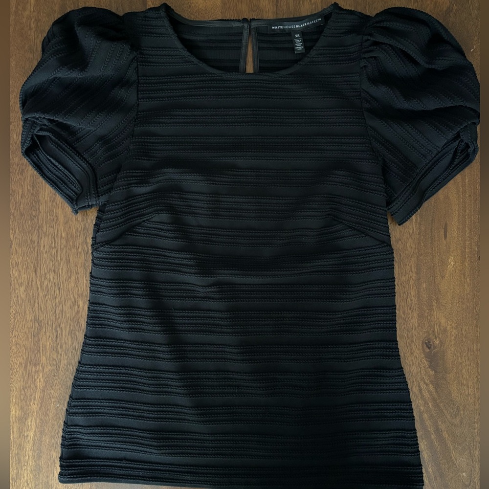 WHBM Black Braid Detail Puff Short Sleeve